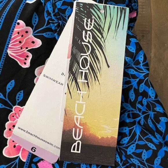 Beach House Swim Tankini Top Blue Pink Floral Zip Front Racerback Size 6 - Picture 6 of 7